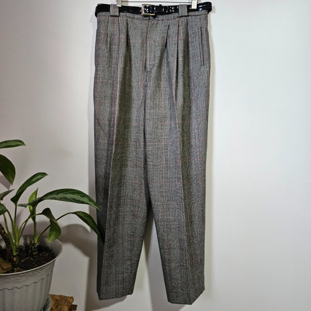 EUC GIORGIO SANT'ANGELO PURE MERINO WOOL PLEATED HIGH WAIST PLAID PANTS SZ 16